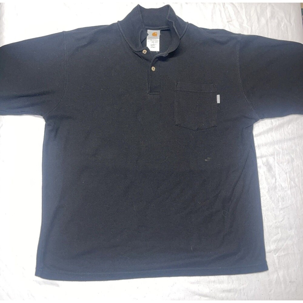 Vintage Carhartt Shirt Mens L Black Polo Pocket Original Fit Workwear Knit K27